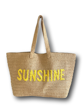 Sunshine XXL Straw Tote Bag - Natural with Yellow Accent